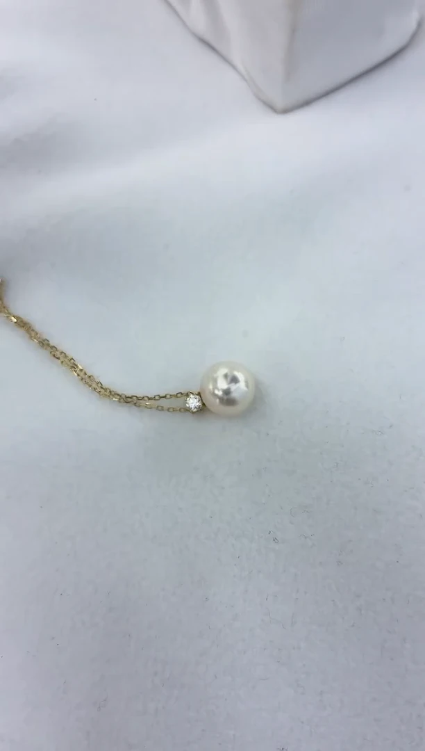 颈饰18K金镶嵌海水珍珠王妃吊坠9-9.5（赠送银链子