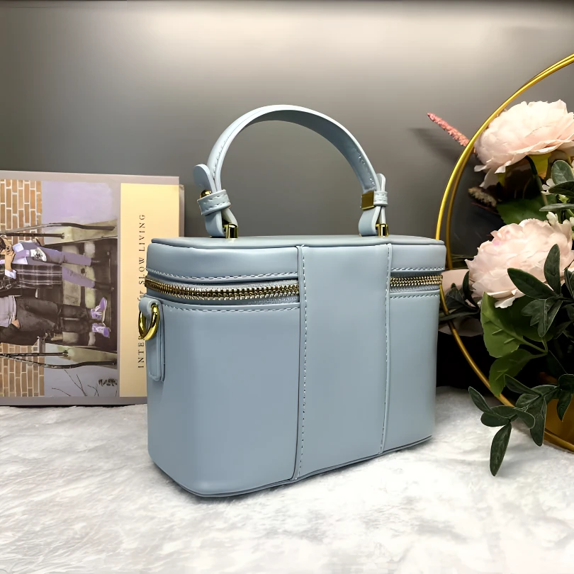 【小裴DY6016-1】气质轻奢小众百搭女士蓝色简约手提包包盒子包