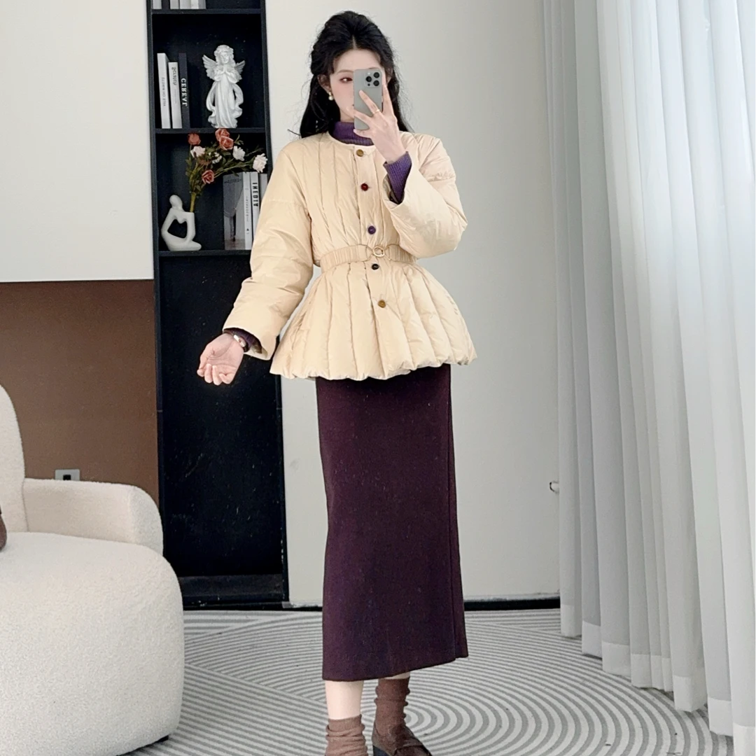 拉夏贝尔25冬季新款时尚百搭轻奢气质羽绒外套+半裙 10239 LSC