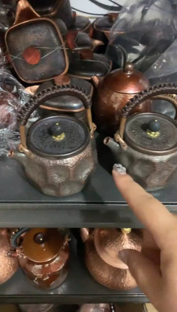 金属纯紫铜石头纹陨石坑小号提梁