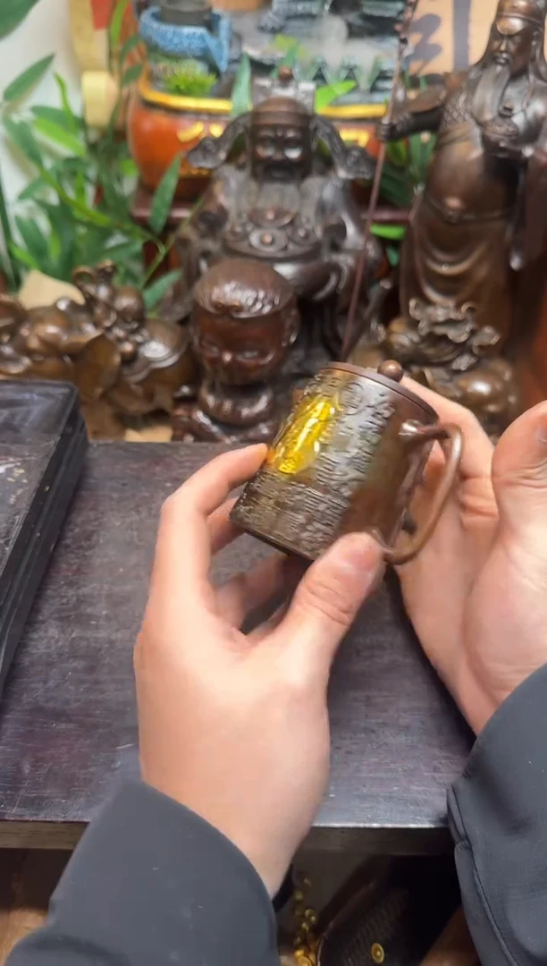 潼潼古铜只卖真铜！（铜鎏金百福小酒壶）