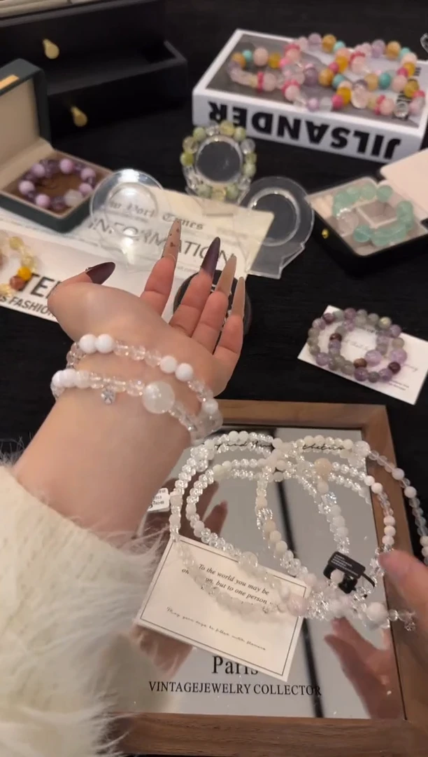 银S925镶嵌手链水晶雪花幽灵双圈x3353