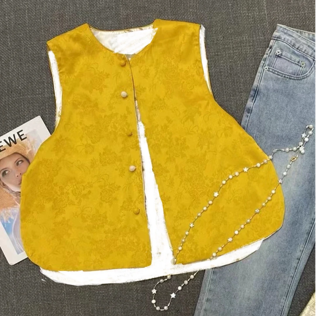 圆边双面穿提花纯色马甲时尚百搭复古马夹双面休闲【10953】