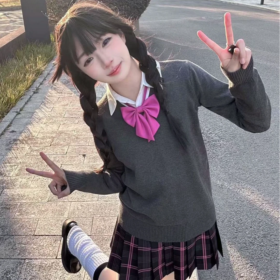 德兰西原创学院正版套装秋冬套头毛衣格裙学生针织衫百褶裙日系jk