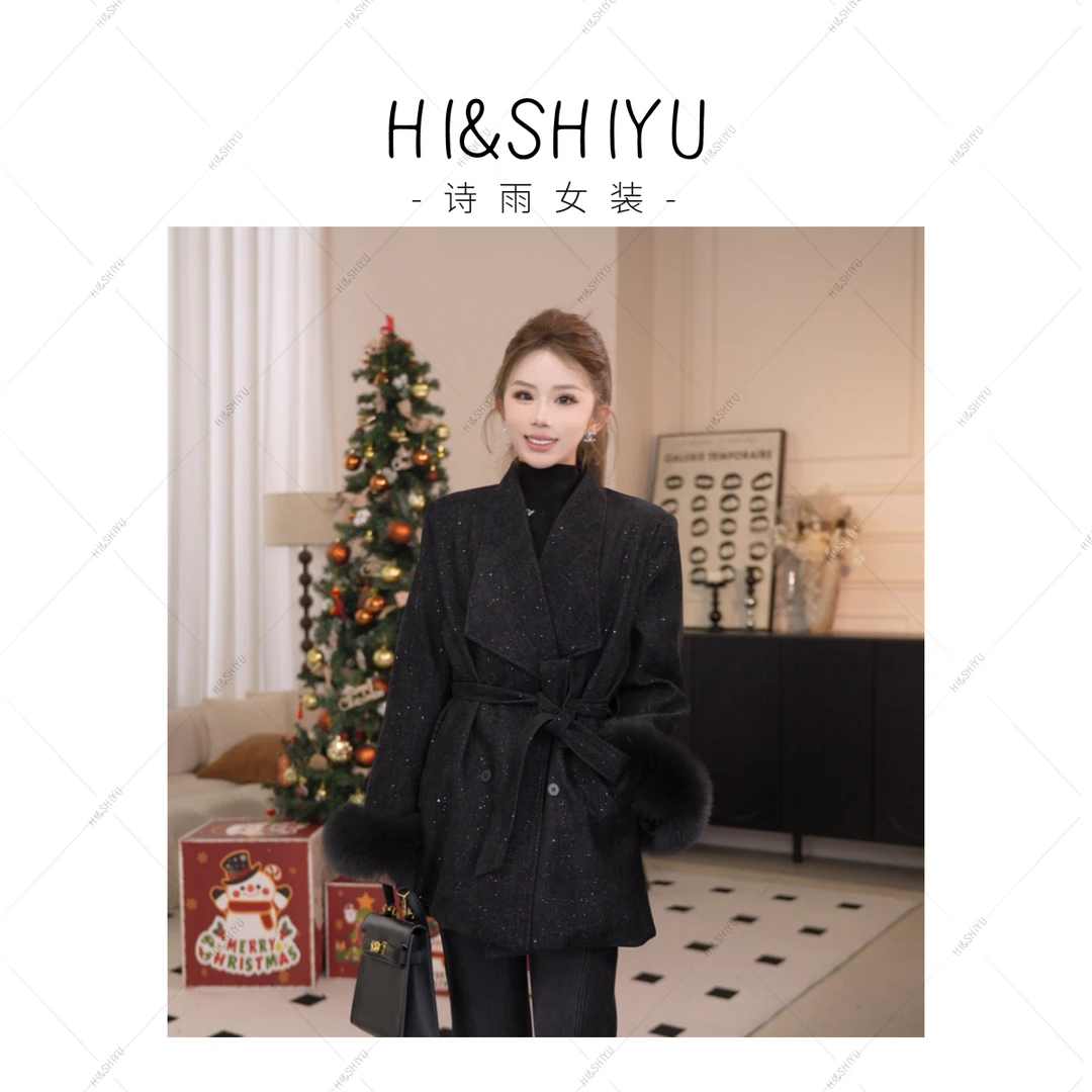 HISHIYU【月落星辰】高级感中长款收腰撒银羽绒外套