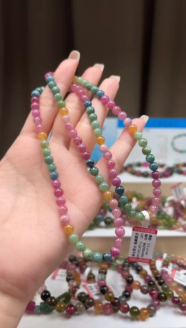 未镶嵌手链碧玺5.6mm浓郁艳丽色高阶油画体碧玺三圈多样性发一