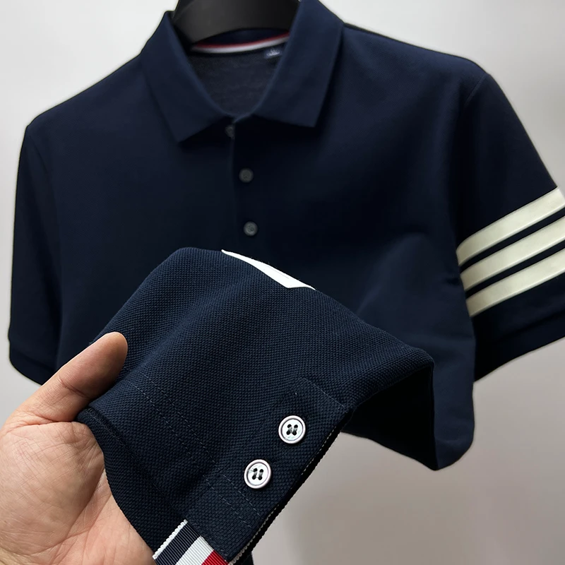 in cotton sea高端条纹短袖t恤男夏季新款纯棉休闲下摆开衩POLO衫