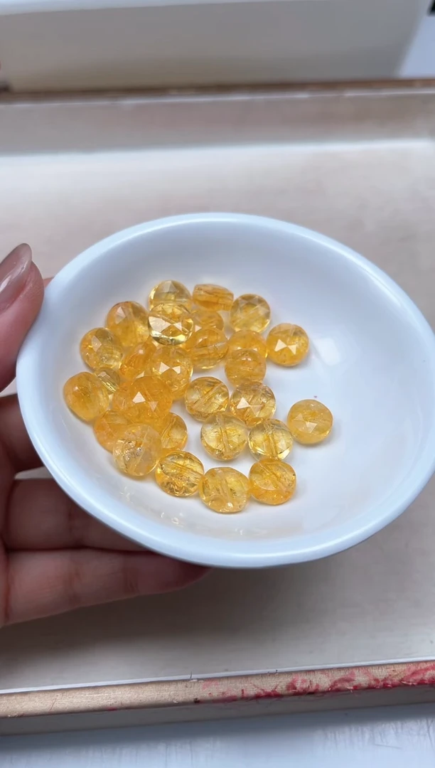 水晶珠宝半成品未镶嵌B993 黄水晶 圆饼 5个9.9元