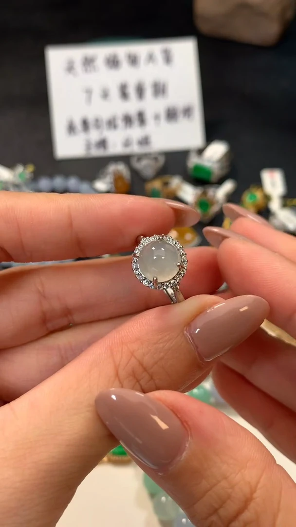 翡翠银S925镶嵌颈饰戒指