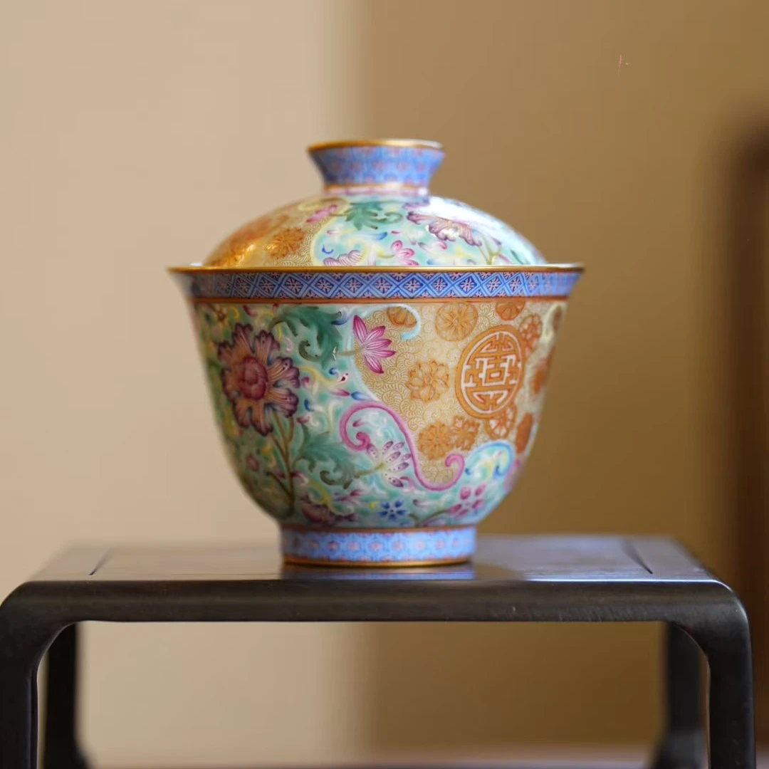 溢珍堂丨松石绿 福在眼前盖碗 120ML 景德镇瓷器纯手工茶杯茶具