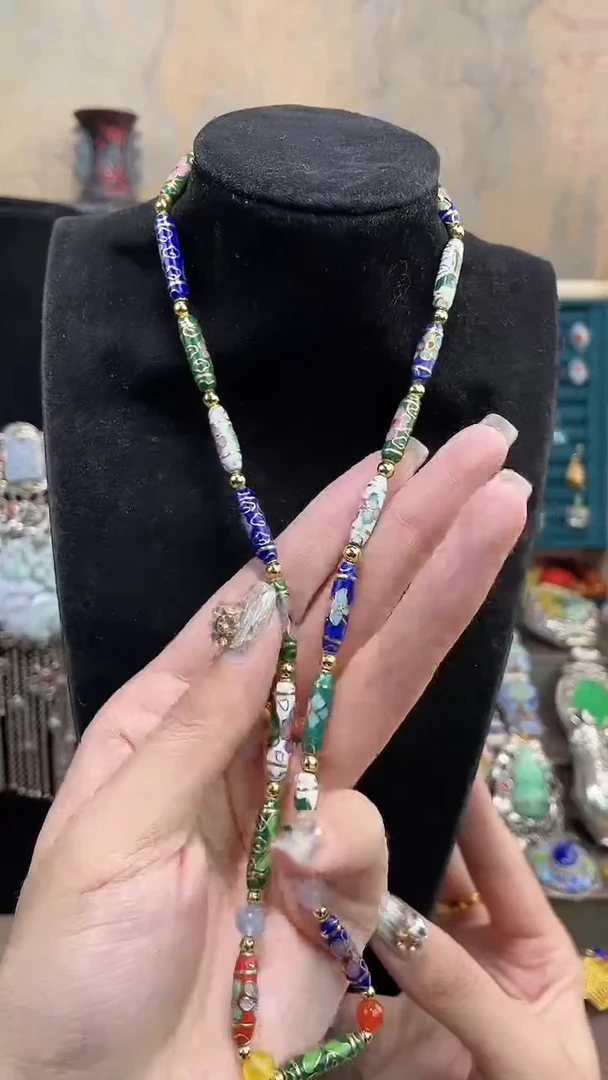 非遗手工景泰蓝竹节项链多宝色