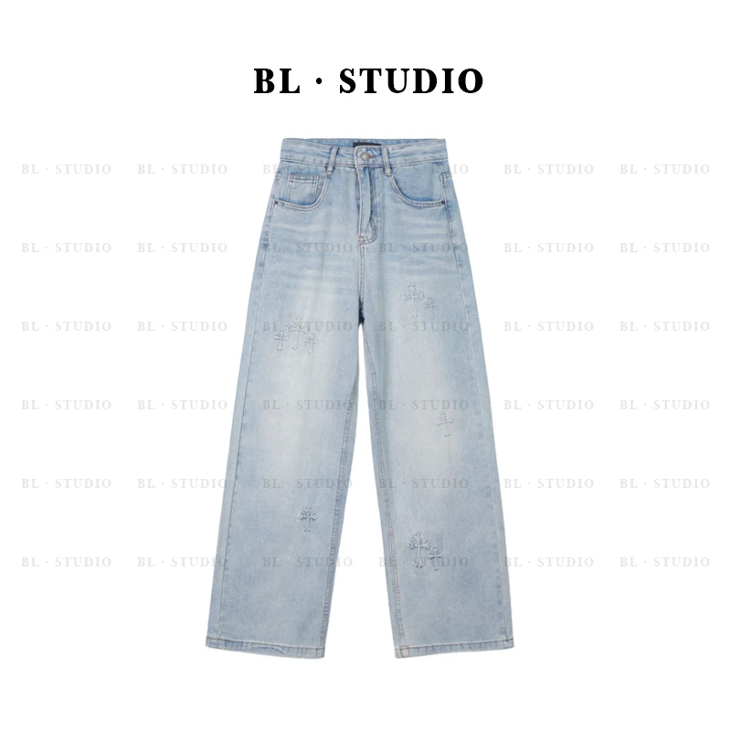 【贝贝】2CH*随性出街牛仔裤女春季浅蓝宽松显瘦直筒裤长裤BL-4162