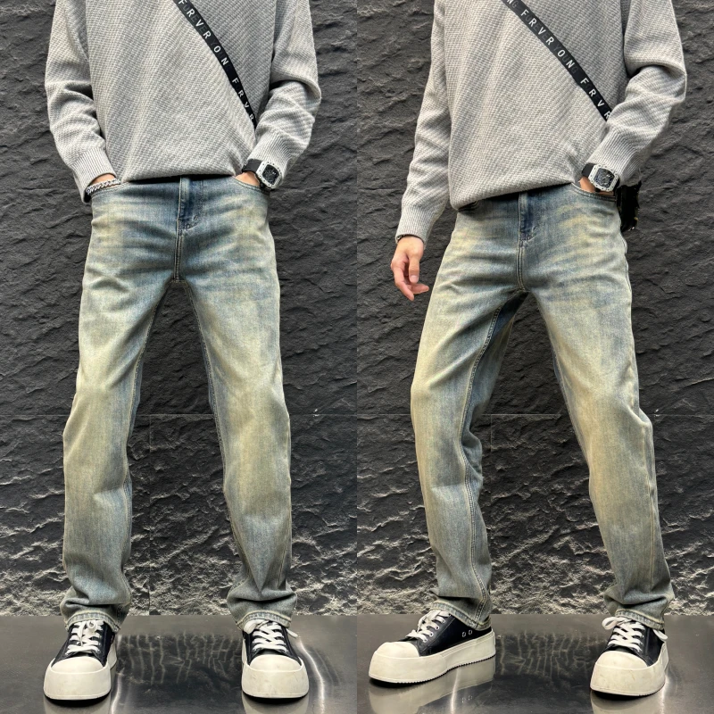 复古时尚百搭新款秋冬男士潮牌痞帅水洗秋冬穿搭新百伦男士弹力