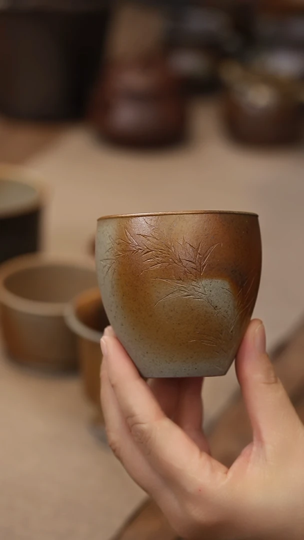 茶壶紫砂李建军刻绘柴烧竹子
