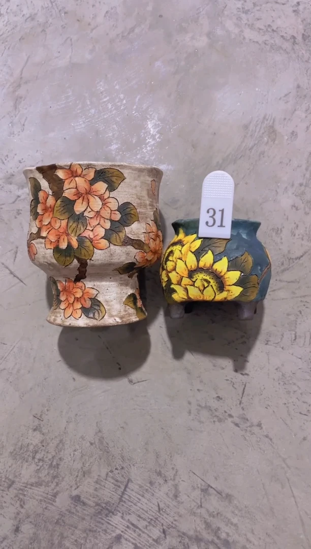 摆件喜*31陶花岛花盆罐—手工痕迹默认，大小会有1-2公分误差