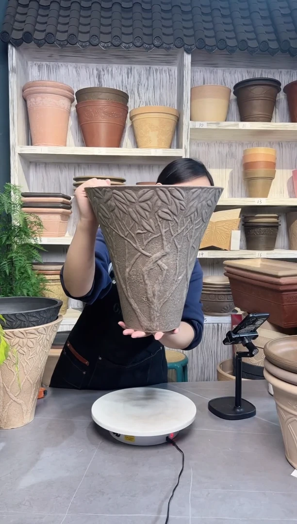 30*31棕灰色浮雕纹理花盆外贸尾单