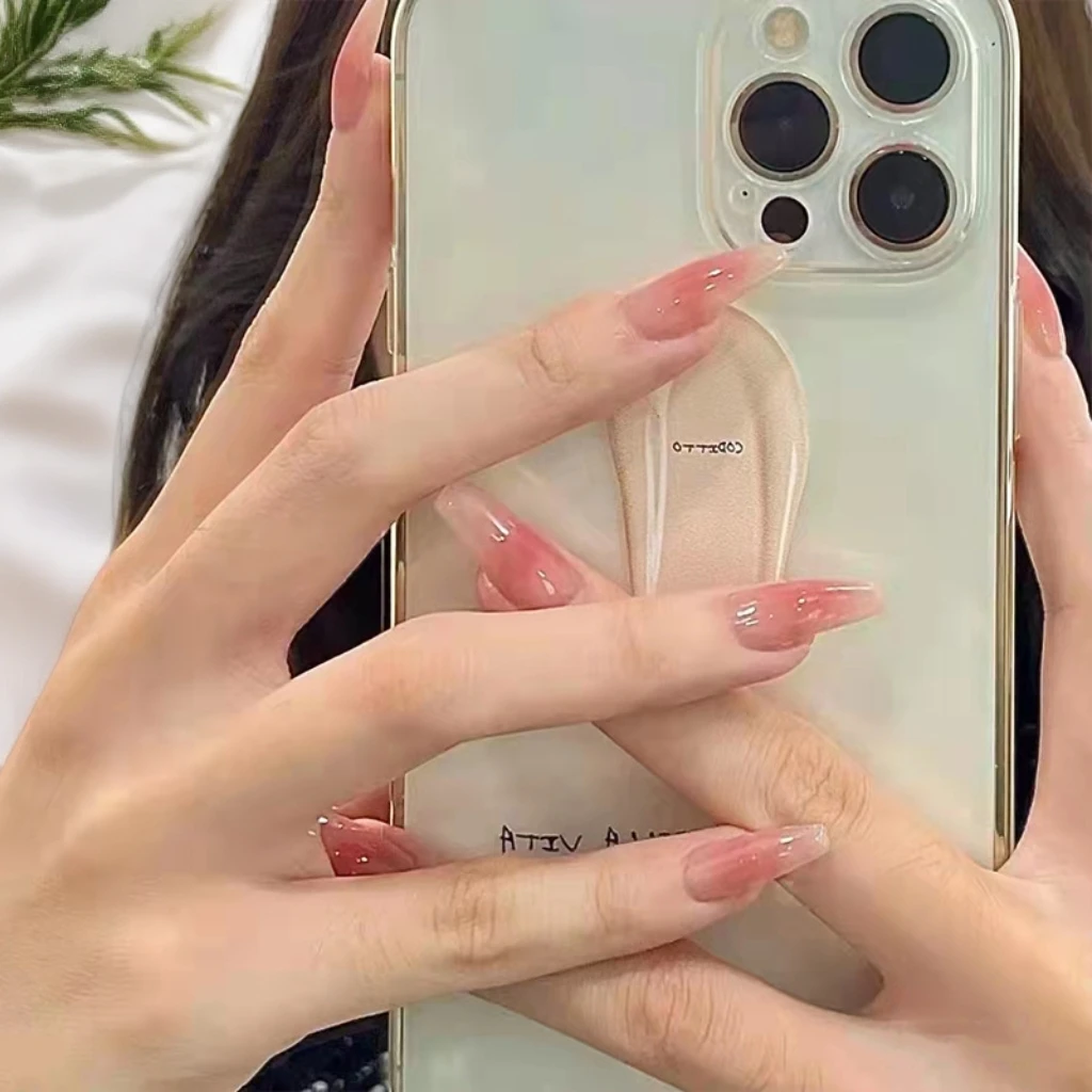 极光粉穿戴甲渐变玻璃珠猫眼纯手工长款纯欲风显白穿戴甲24片