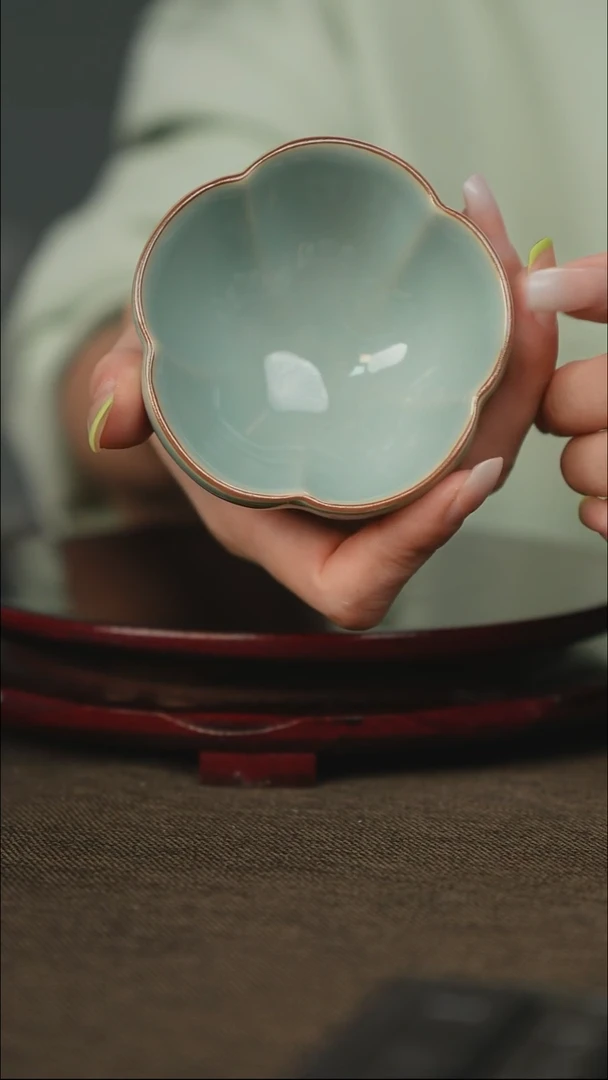 全品 五瓣梅花杯 带底款