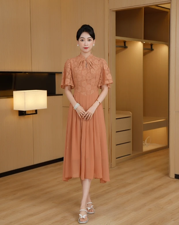 【锦澜逸资】  新款气质显瘦中长款时尚连衣裙高贵优雅