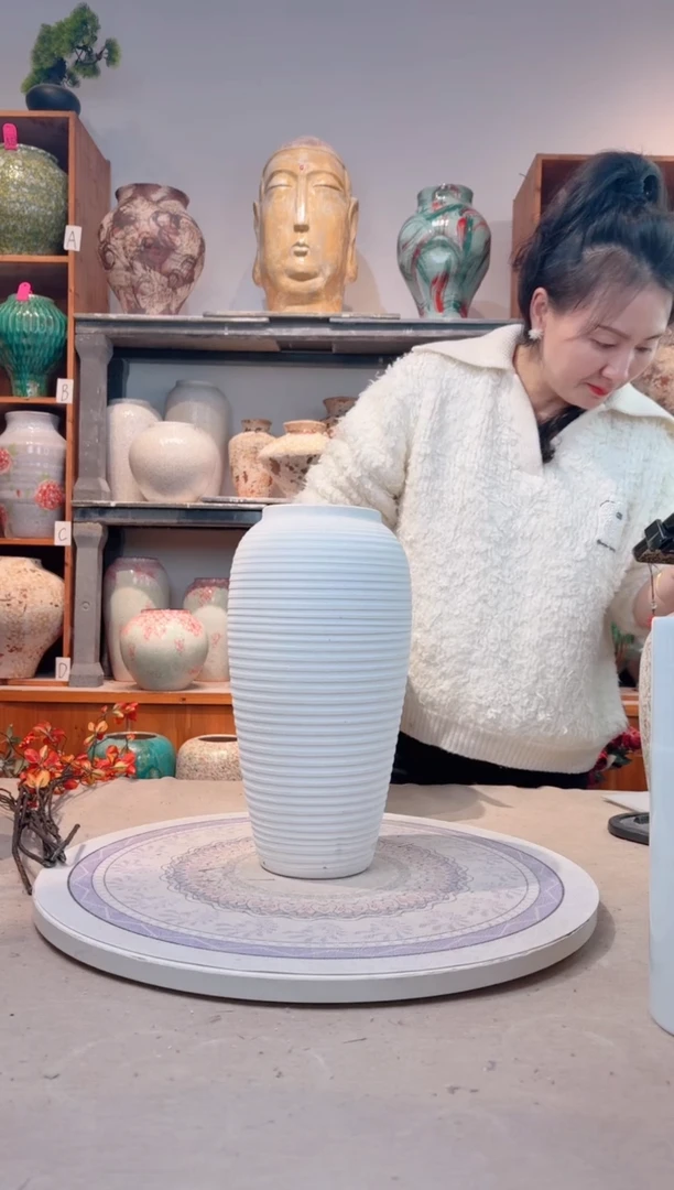 瓶陶瓷花瓶  无花 螺纹白 大号