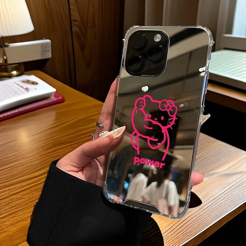 power健身KT凯蒂猫适用iPhone16pro苹果15手机壳14max镜面12女13