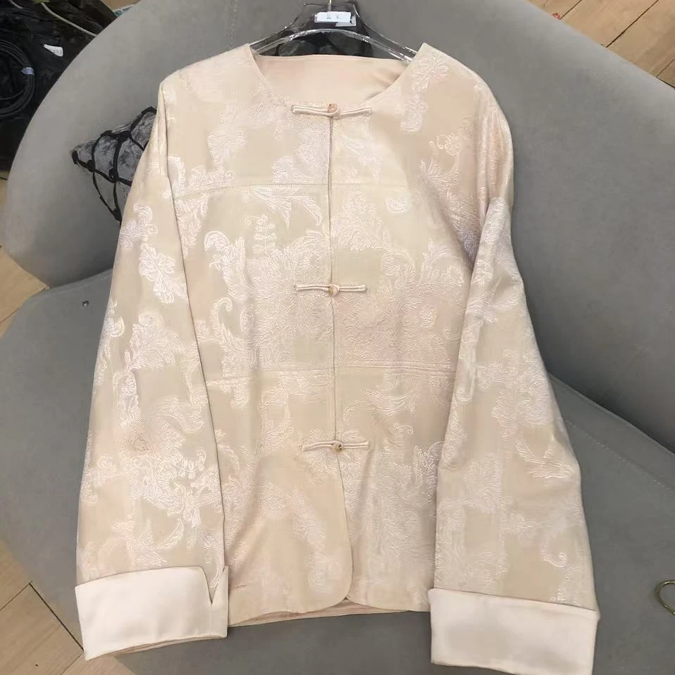 新中式国风淡粉色真丝外套女--120