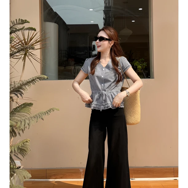 Sunshine【松弛韩女】简约韩系高质小众设计感收腰显瘦格仔衬衫