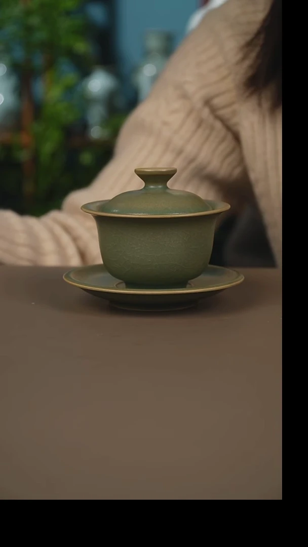 杯仿古柴烧元宝盖碗
