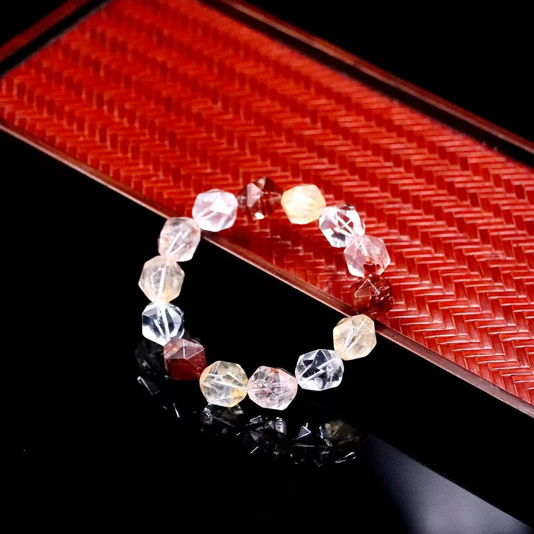 纯天然胶花多宝水晶切面单圈手串B5750-约12mm-多样性发一