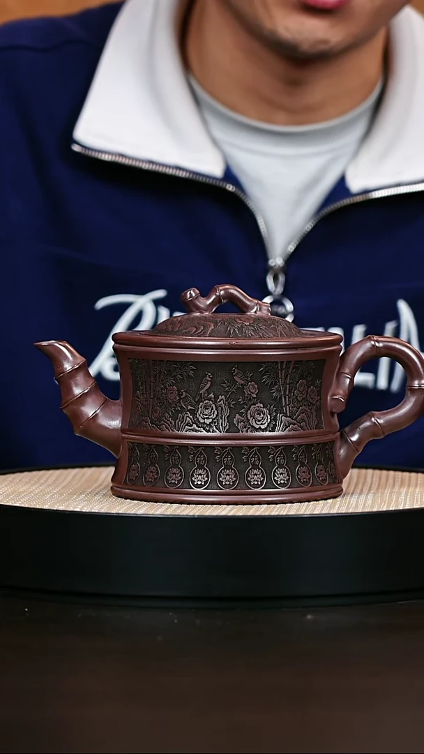 茶壶紫砂原矿紫砂壶一品竹段800cc