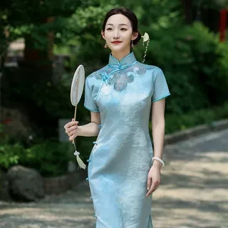 1390手工镂空如意山水新中式京派旗袍