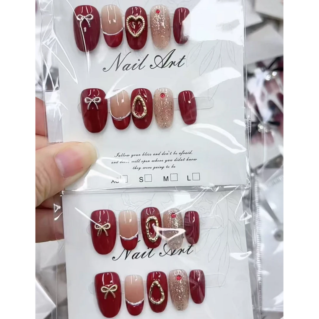 秋冬红色喜庆显白法式高级感手工穿戴甲