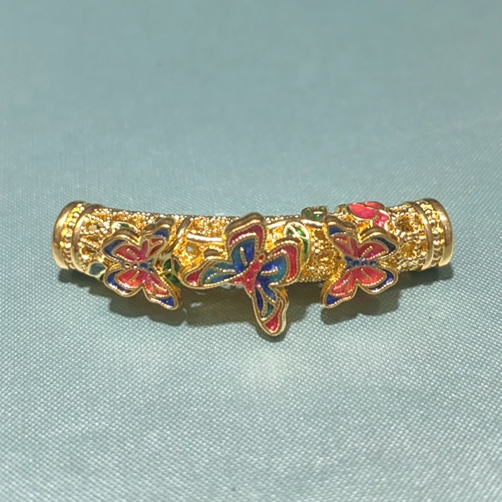 明牌珠宝楼哥甄选足金999珐琅彩5D蝴蝶弯管 长约33.8mm直径约6mm