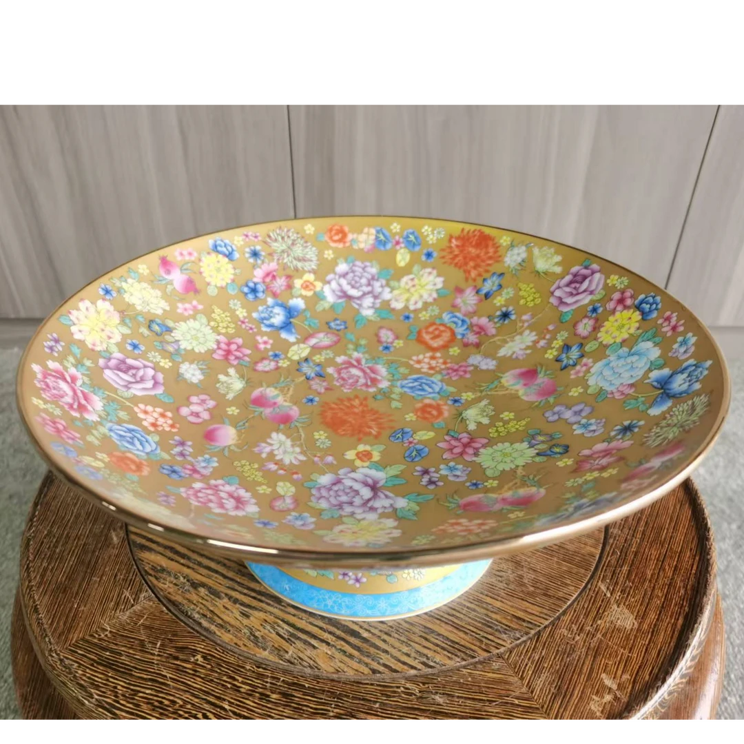 景德镇/陶瓷/珐琅彩金地万花纹8寸大果盘