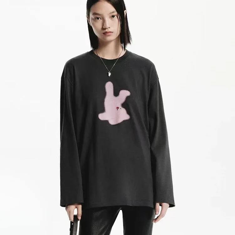 95770长袖恤秋趣味晕染卡通印花宽松圆领百搭