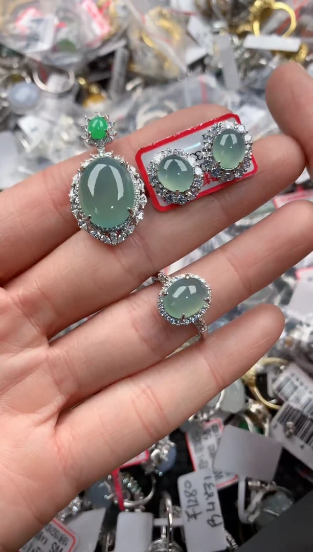 银S925镶嵌戒指翡翠444   4