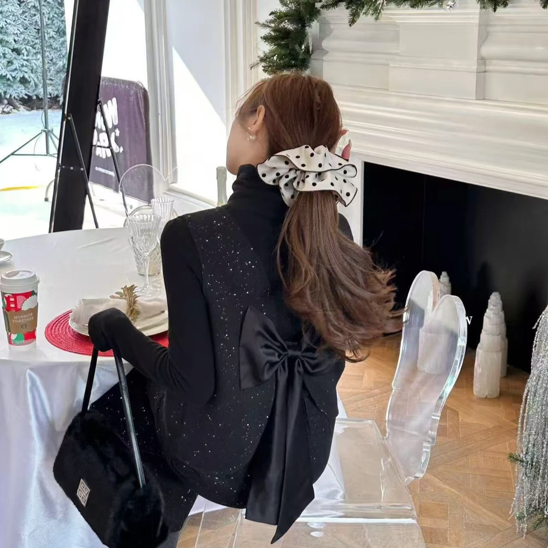 年货装满天星河设计师款后背蝴蝶结套装洋气打底背心裤子三件套春