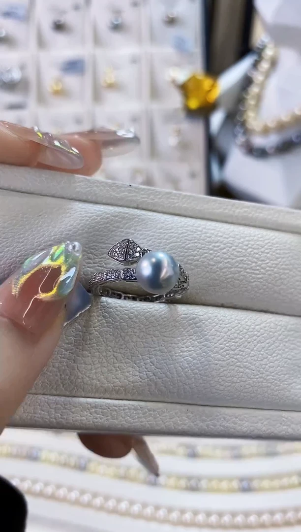银S925镶嵌戒指海水珍珠7-8真多麻戒指