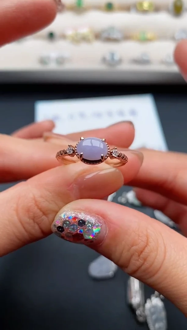 银S925镶嵌戒指翡翠缅甸天然A货翡翠33  3-8