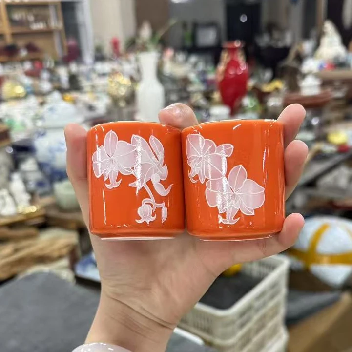 日式回流粉花扳指杯2个