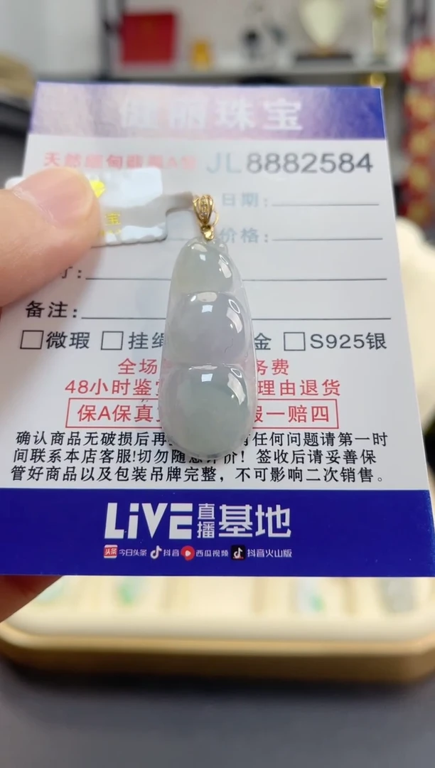 颈饰18K金镶嵌翡翠富贵豆(一物一证)+银链