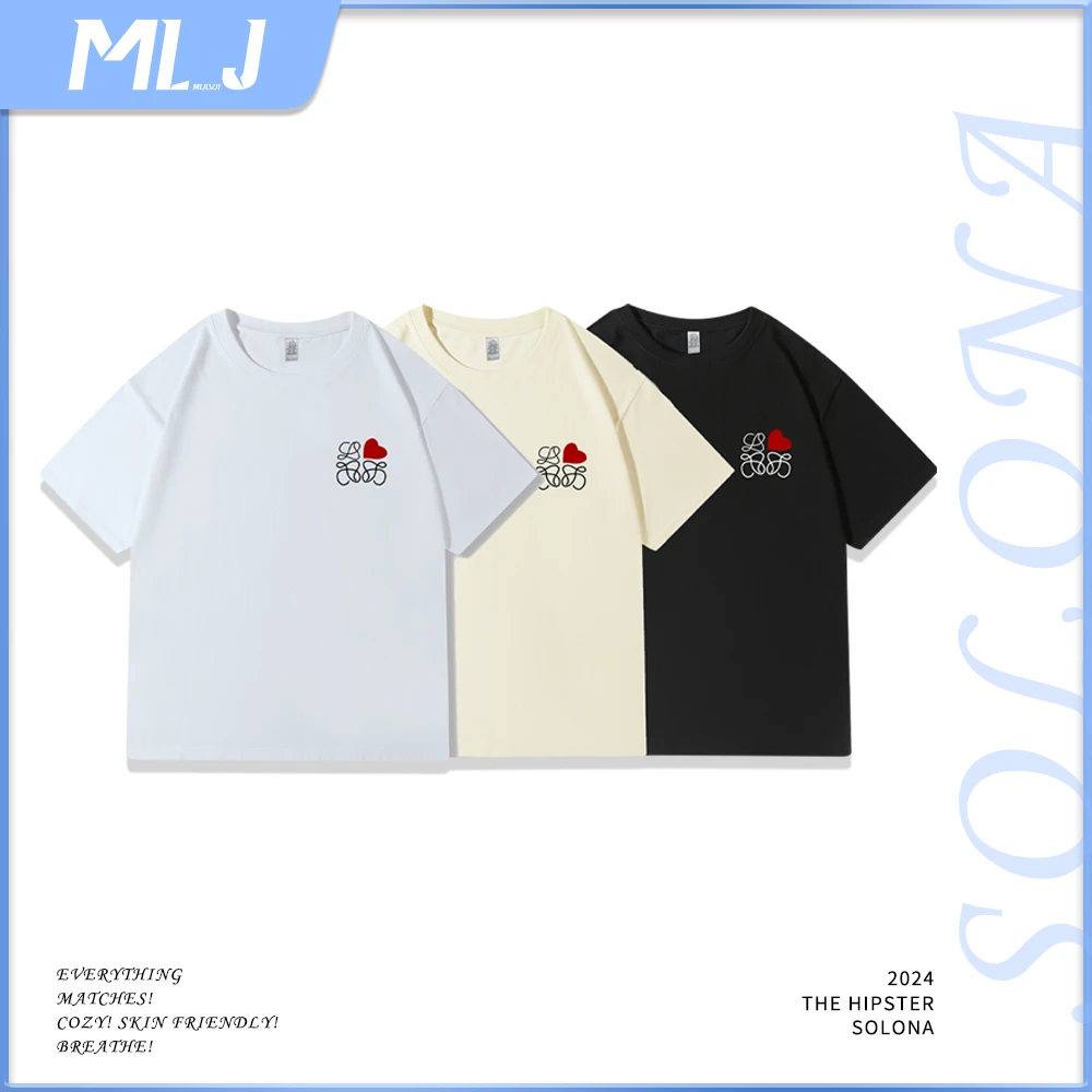 美式夏季纯棉潮牌爱心刺绣款重工时尚百搭休闲短袖情侣款