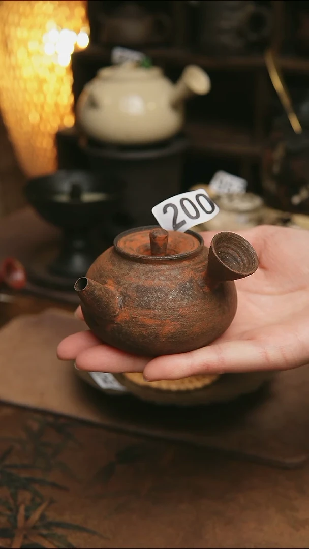 200号紫砂全手工粉引侧把茶壶120毫升
