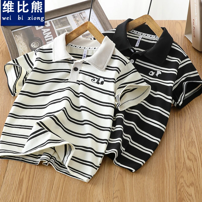 2025男童翻领短袖t恤儿童半袖体恤衫夏装男孩中大童条纹POLO衫潮