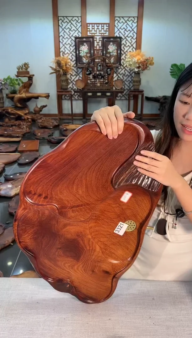 【闪购商品】大果紫檀（缅甸花梨）茶盘3321