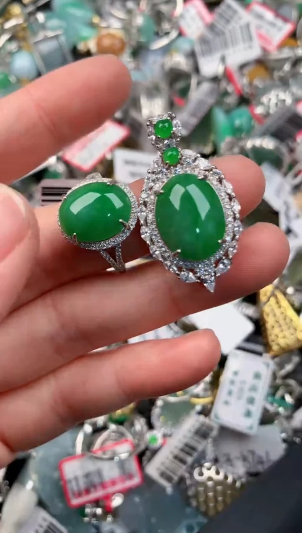 银S925镶嵌戒指翡翠999---1