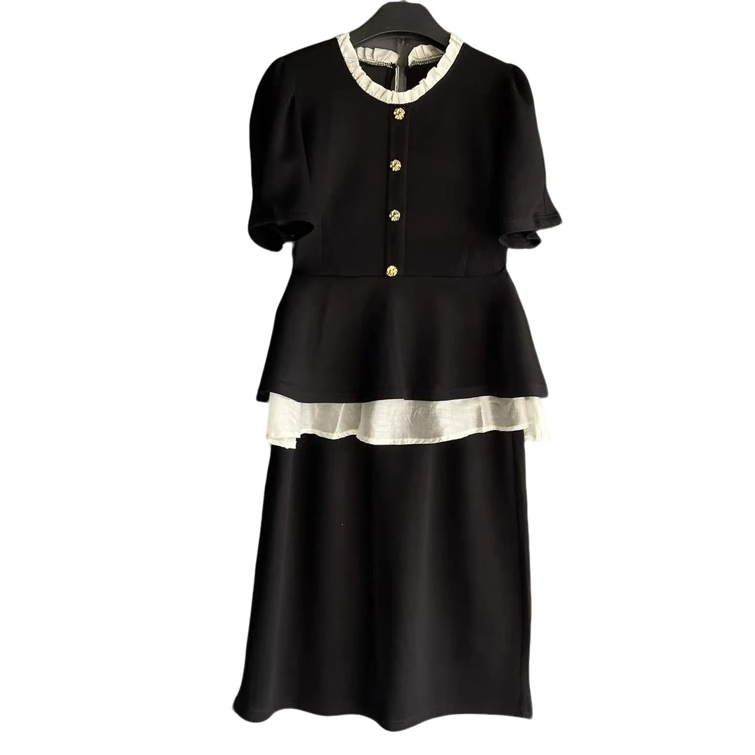 夏季春季巴黎风情假两件连衣裙连衣裙法式小众气质设计感收腰