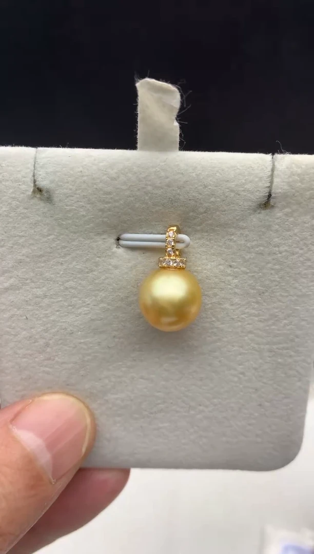 银S925镶嵌ff海水珍珠金珠吊坠(赠链）10~11mm