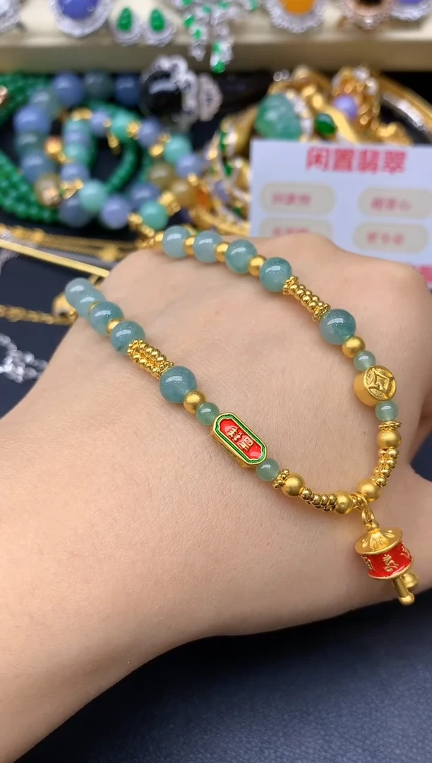 足金镶嵌手链翡翠269-翡翠雪姐天天见