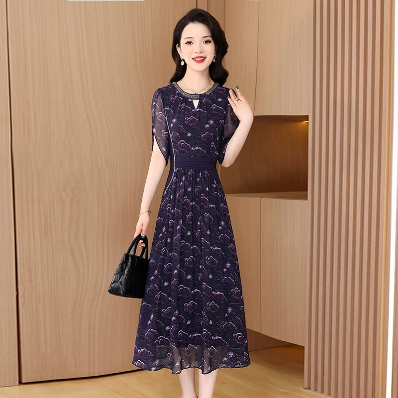 拉夏贝尔轻奢小众高级感女装连衣裙子2025夏季流行喜婆婆结婚礼服